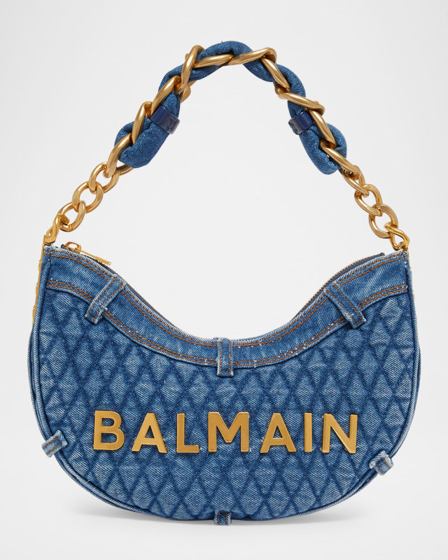 1945 Moon Shoulder Bag in Grid Quilted Denim